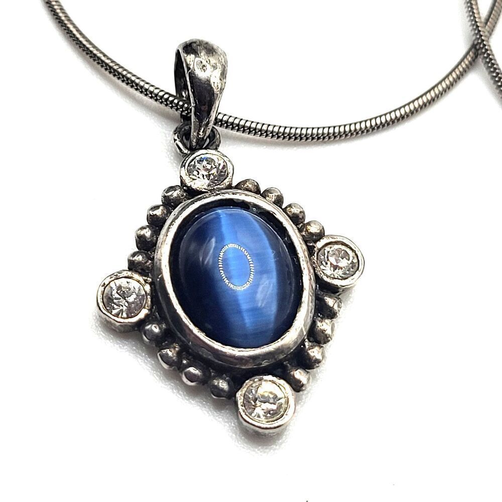 Sterling Silver Tiger's Eye Crystal Diamond Shaped Pendant Necklace 16in